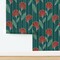 Bold Floral Red Green Abstract Flowers Elegant Geometric Jewel Tone Timeless Custom Removable Wallpaper by Spoonflower Peel & Stick Wallpaper 2FT Wide